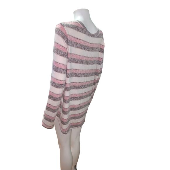 Sunday Pink / Cream Striped V Neck Sweater XL - Picture 2 of 5